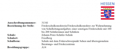 Stelle Förderschulkonrektor/-in  neu zu besetzen